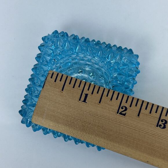 Vintage Brooke Glass Company Aqua Blue Hobnail Salt Cellar Tea Light Holder - Picture 8 of 11